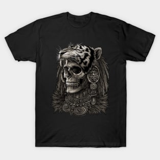 Aztec skull Warrior Tiger Headdress T-Shirt